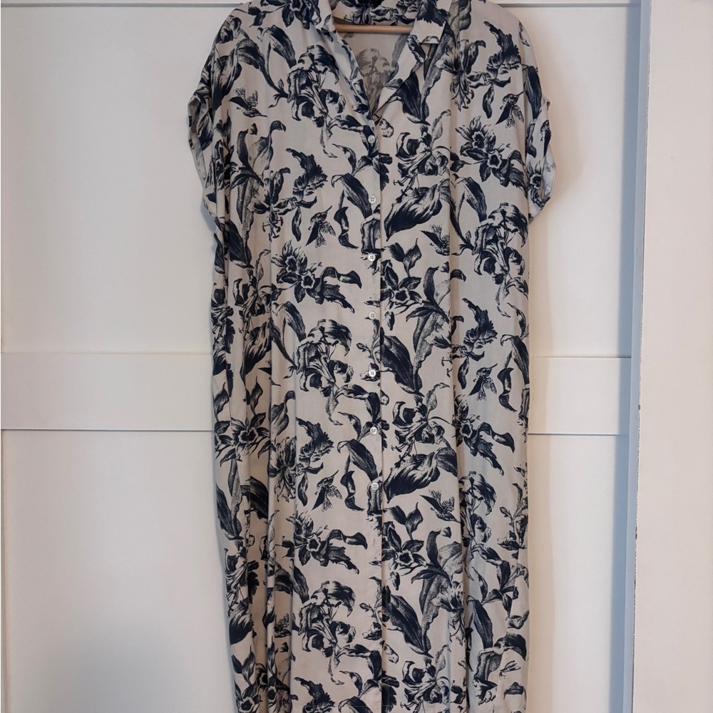 Frank & Oak Blue and Cream Dolman Sleeve Midi Dress